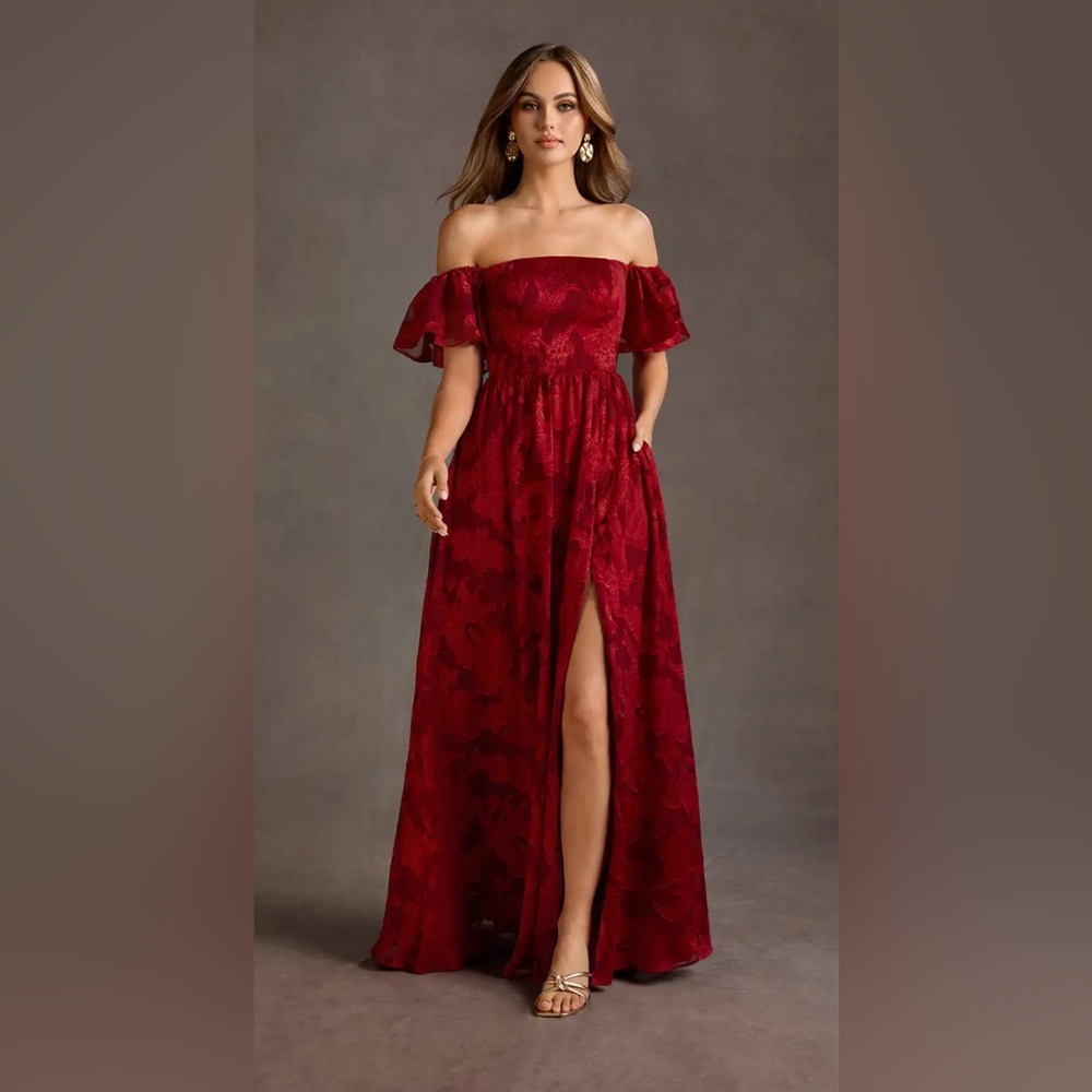 Azazie Ruby Red Maxi Dress size xs like new